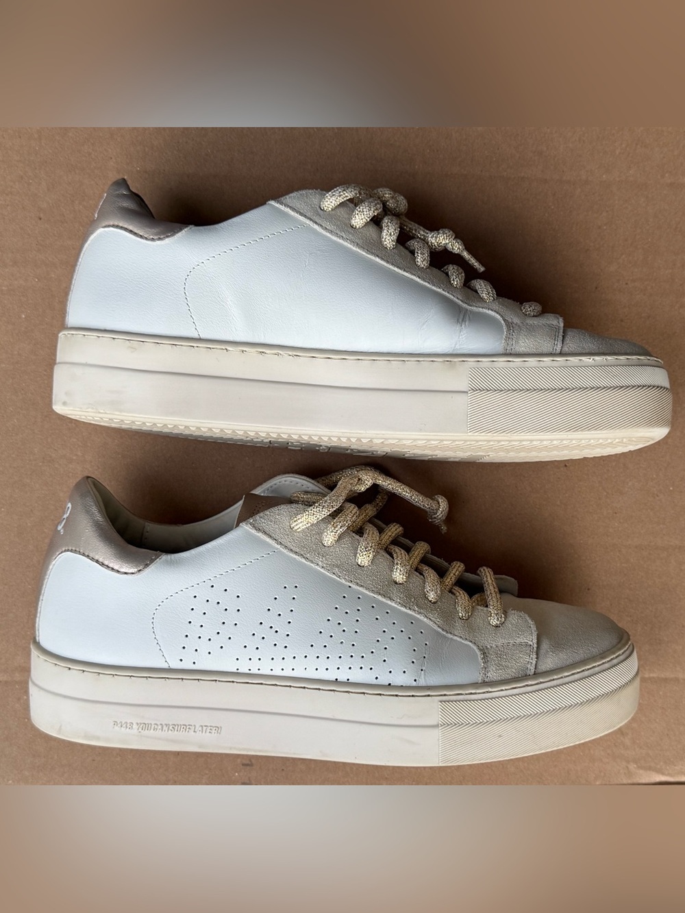 P448 John Metallic Gold Suede Leather Sneakers Size 39